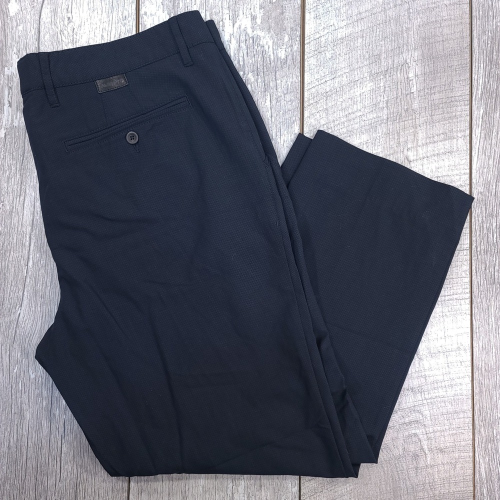 Alberto Lou Pants Mens 38x27 Navy Blue Regular Slim Fit Micro Texture Trousers